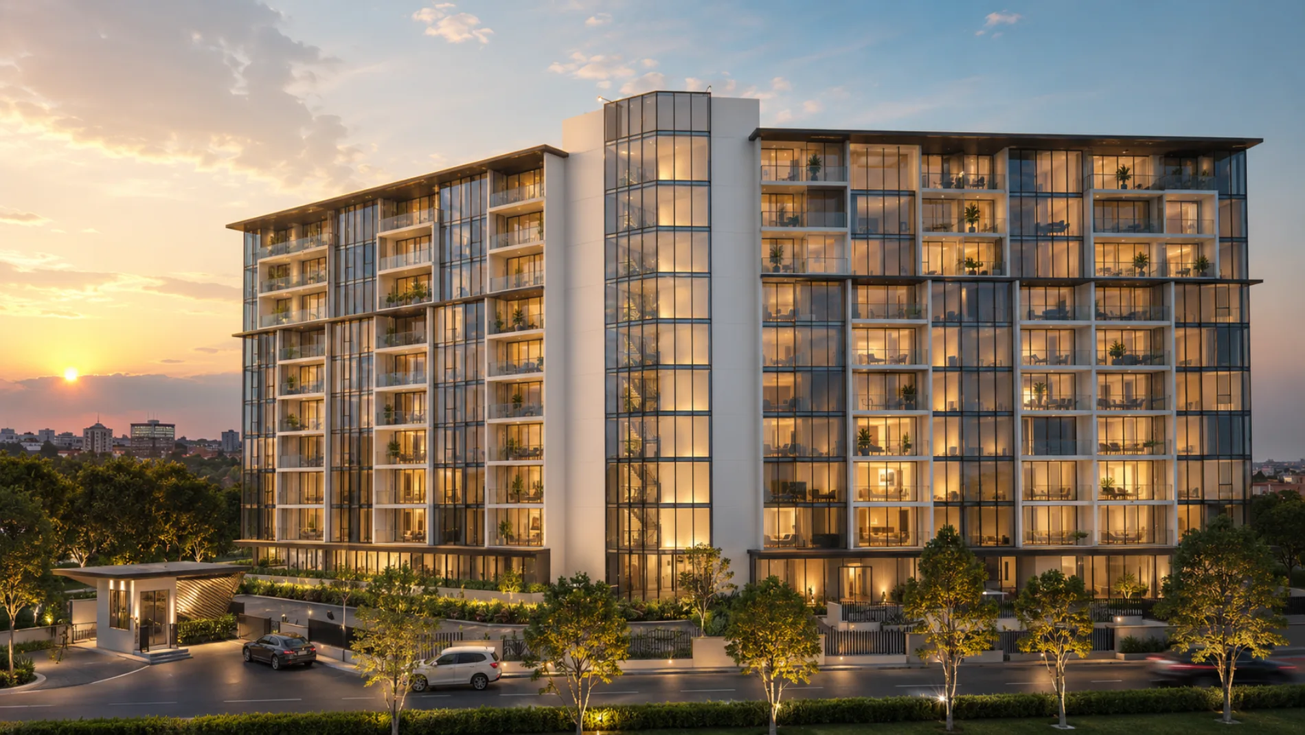 Yaafour 963 residential tower at sunset
